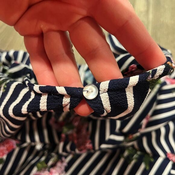 J For Justify Floral High-Low Romper Dress Flutter Sleeve Striped Navy White S - Picture 9 of 11